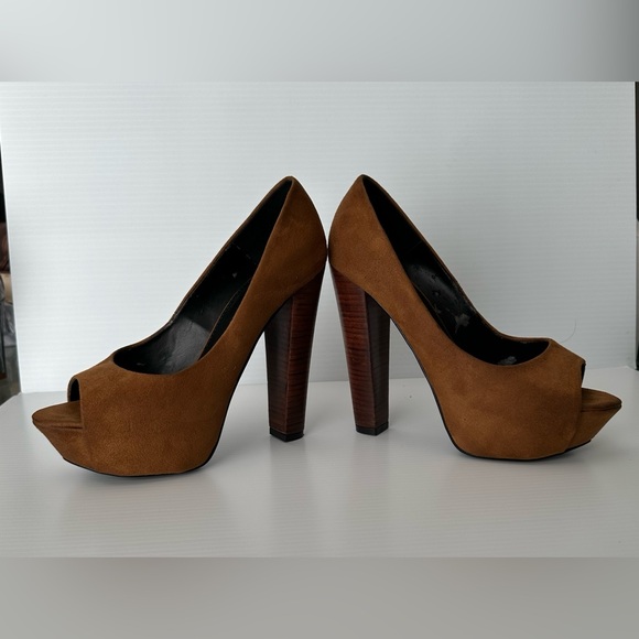 Diego Torreblanca Suede Platform Heels Brown with Wooded Like Heels Size 7.5 US - Picture 7 of 9